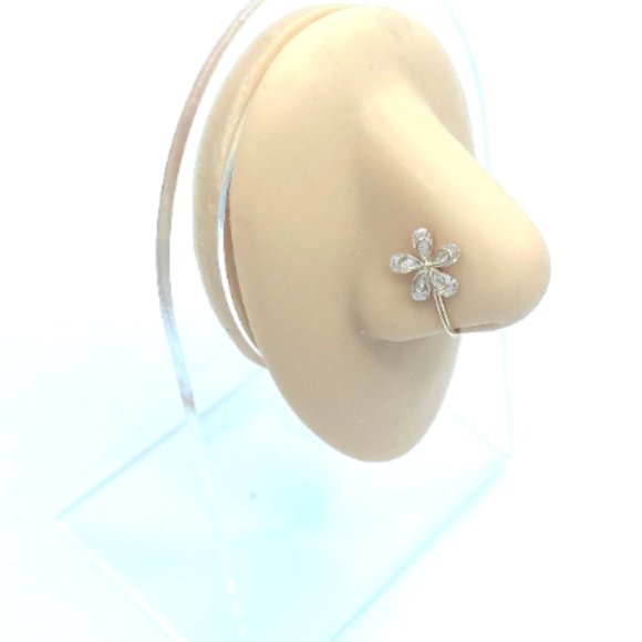 CZ Flower 24 KT Gold Plated Nose Cuff Fake Nose Rings No Piercing Jewelry - Picture 2 of 5